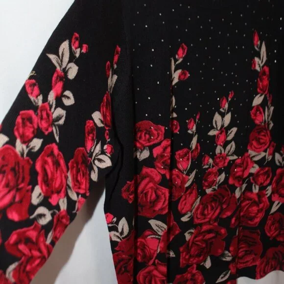 Rebecca Malone Woman Red and Tan Roses on a Black Crew Neck Sweater - Picture 10 of 14